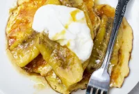 Fluffy Pancakes with Caramelized Bananas and Maple Topping