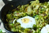 Crispy Brussels Sprout Hash with Bacon and Caramelized Onions