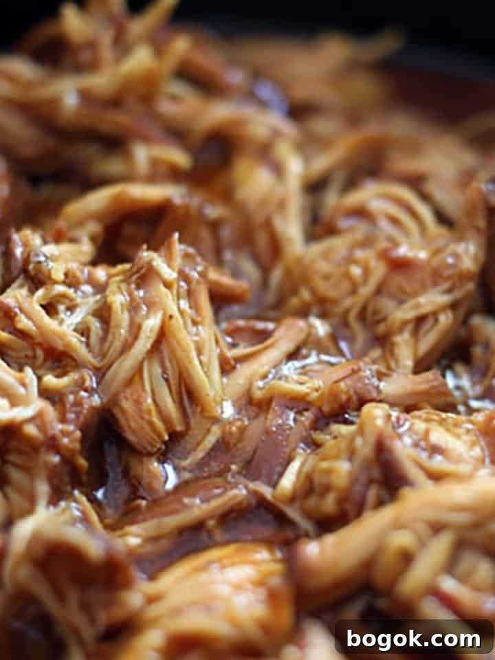 Shredded zesty Italian BBQ chicken.