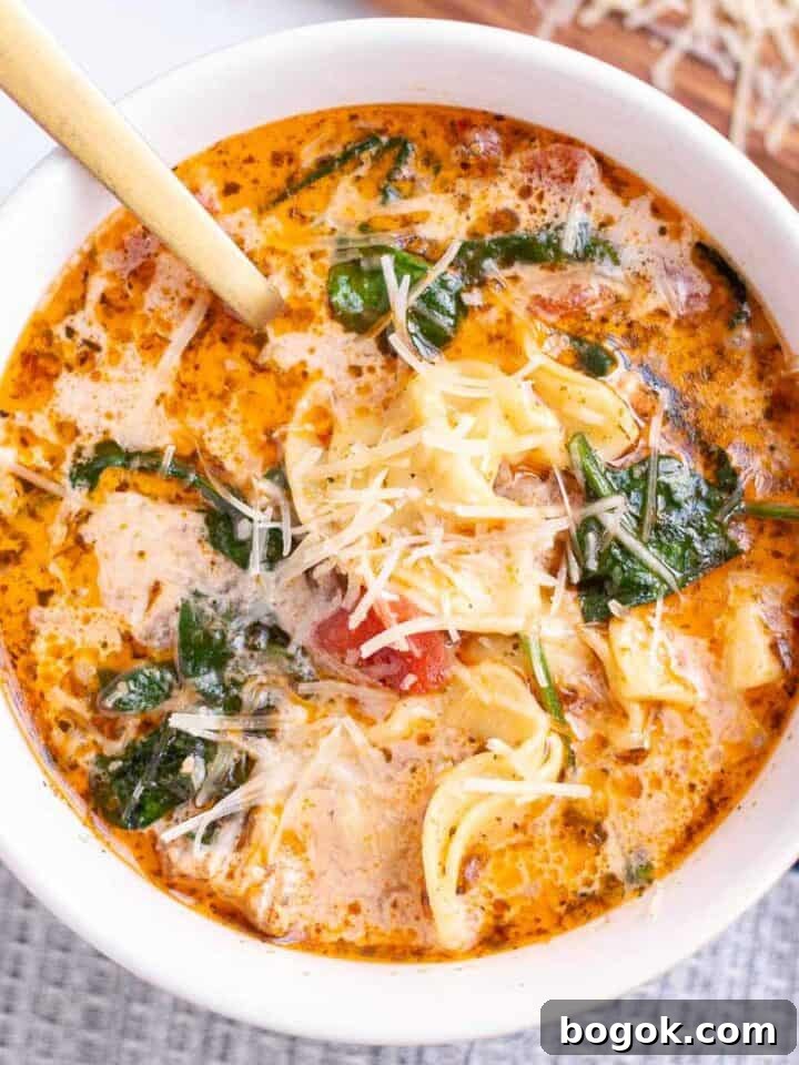 Instant Pot Tortellini Soup with sausage and spinach