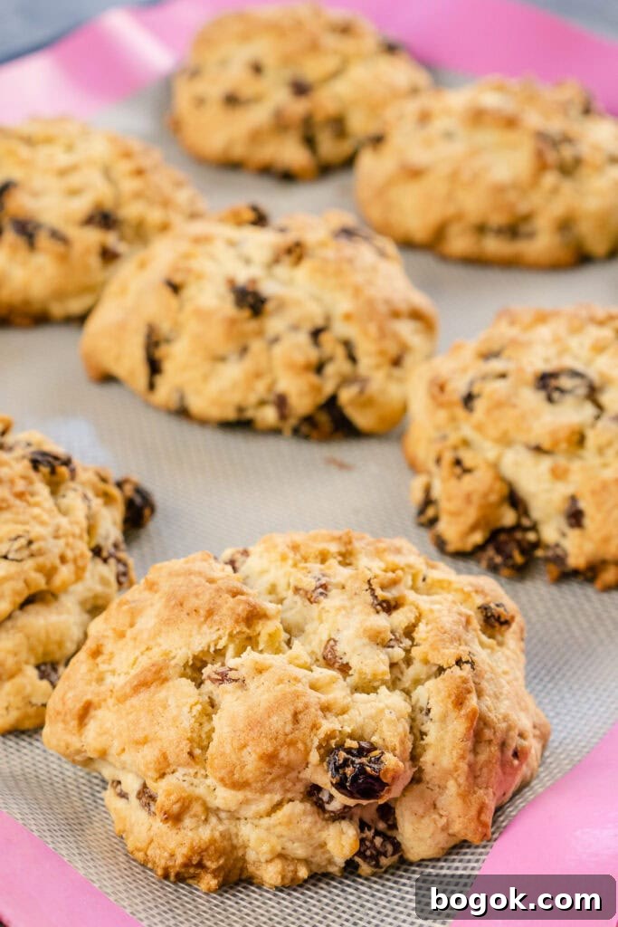 Rock cakes cooked cooling off on a silicon mat