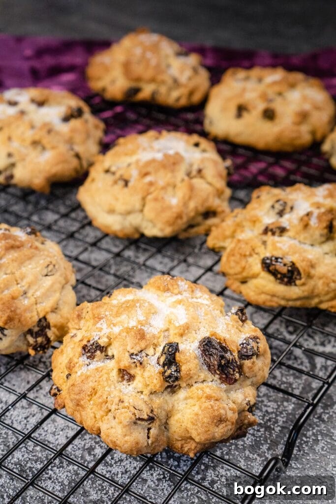 rock cakes on a wire rack with sugar over the top
