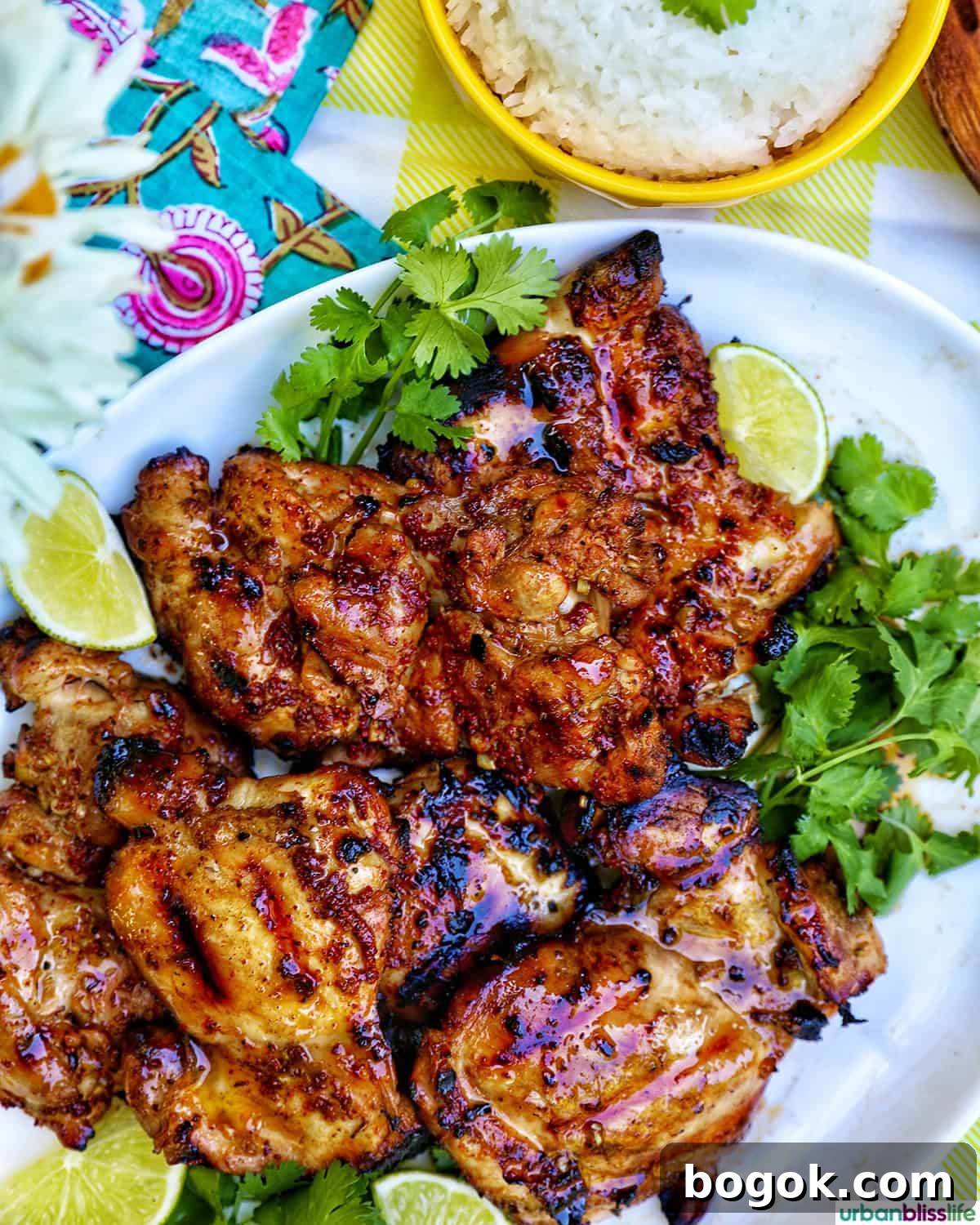 Philippine Chicken Inasal Recipe: Grilled Marinade & Tips 2 Filipino chicken inasal and bowl of white rice.