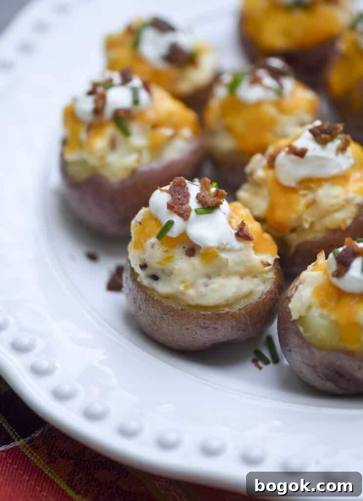 Fully loaded twice baked potato bites on a plate.