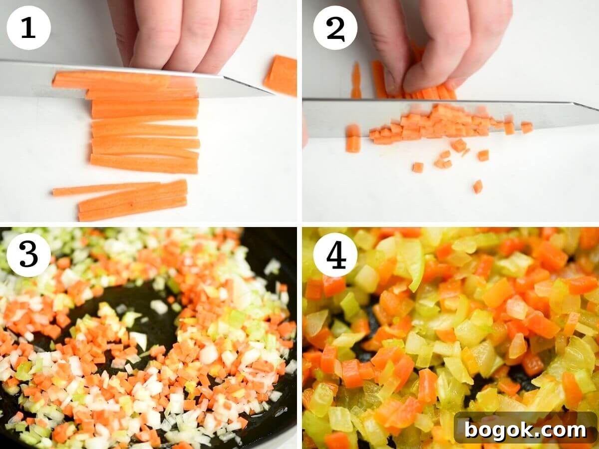 Mastering Soffritto: Classic Italian Flavor Base Recipe 4 Step by step photos showing how to make Italian soffritto