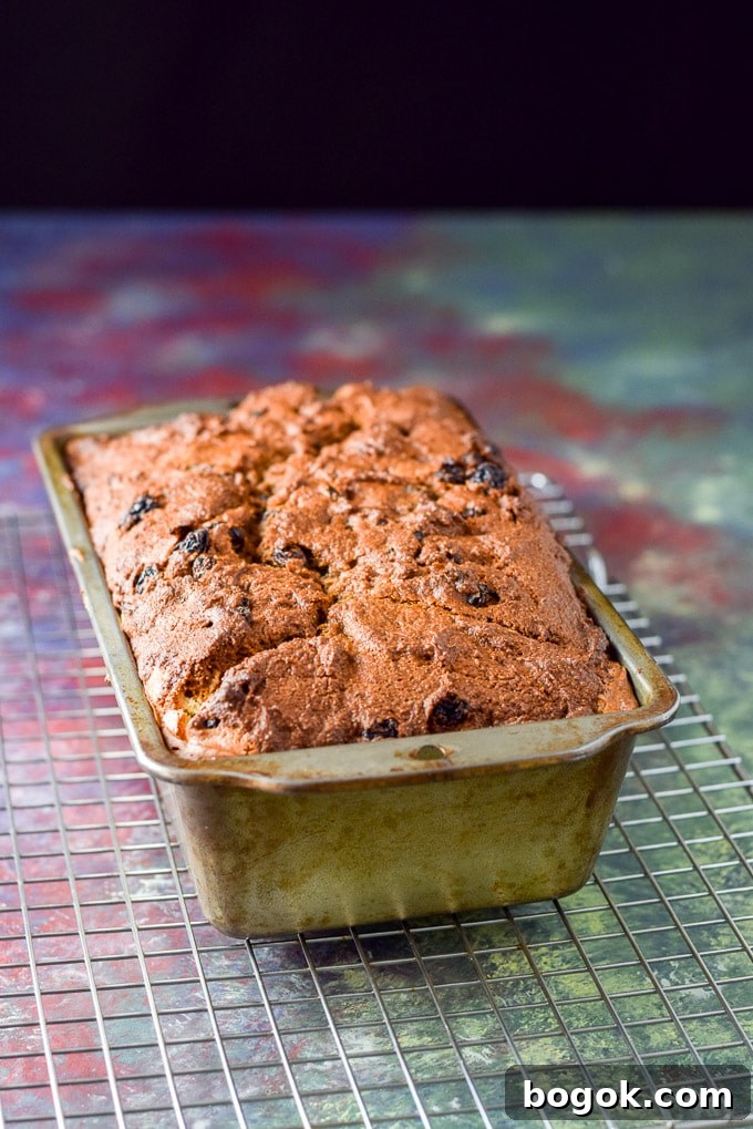 A pan of baked pumpkin bread on a metal rack