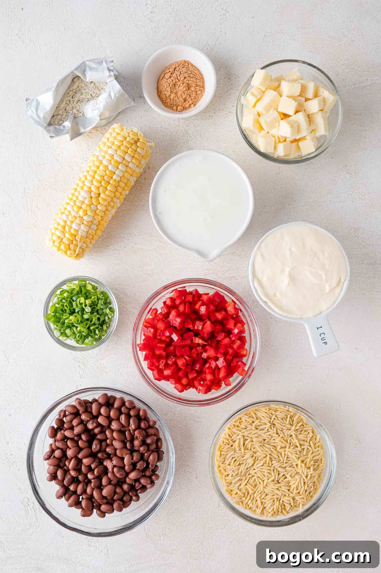 Overhead view of ingredients needed for recipe.