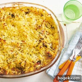 Hashbrown Chicken Vegetable Pot Pie Casserole on table.