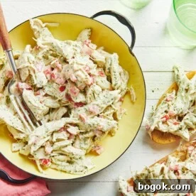 Herbed Chicken Salad in yellow bowl and on toasted bread.