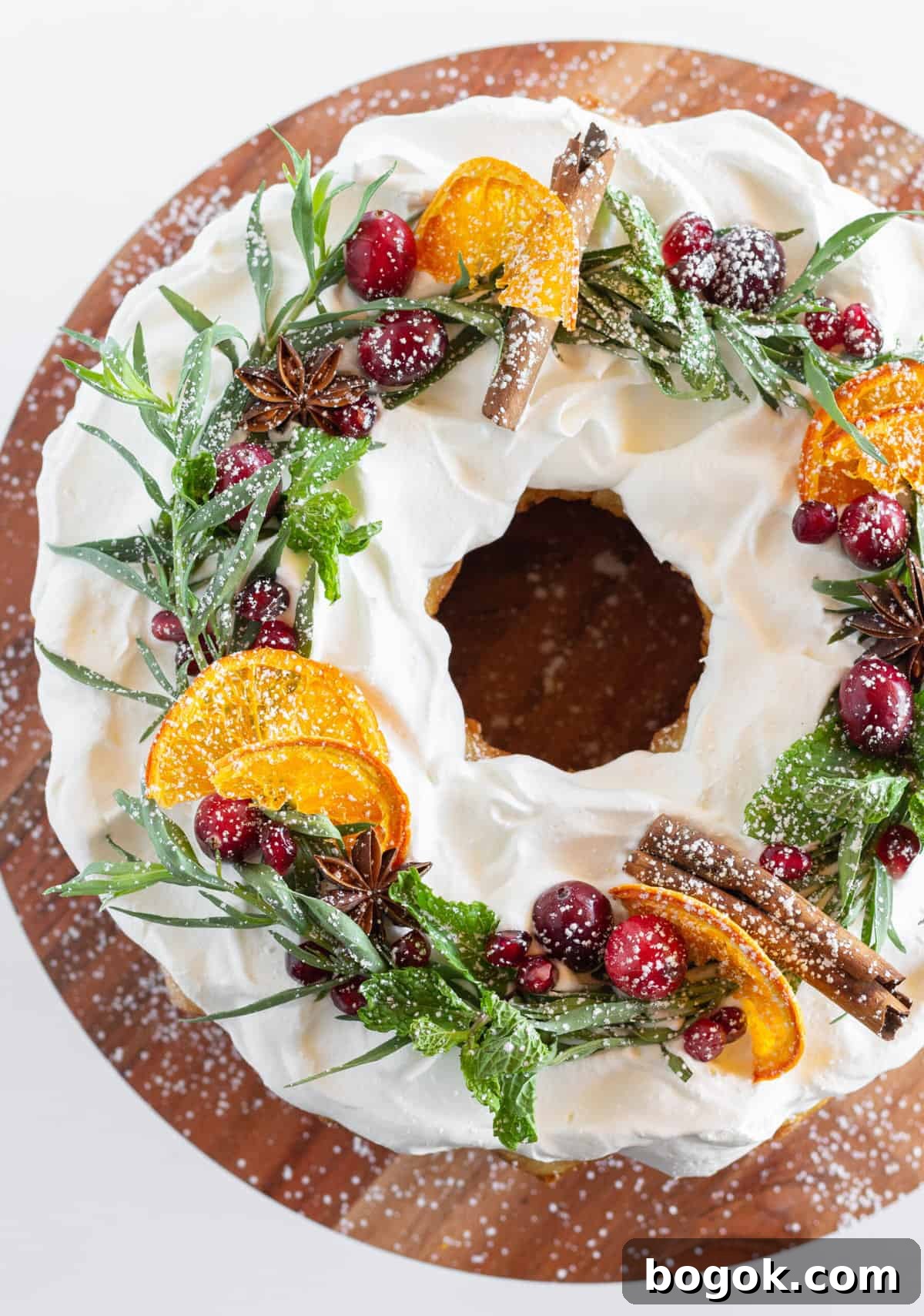 Looking at the top of a Christmas Wreath Bundt Cake.
