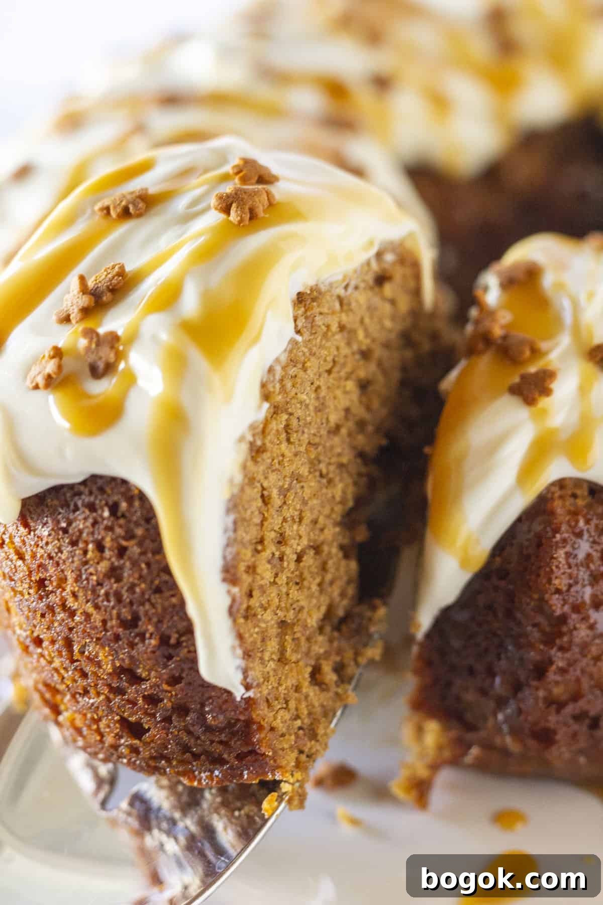 Serving a slice Gingerbread Bundt Cake Recipe.