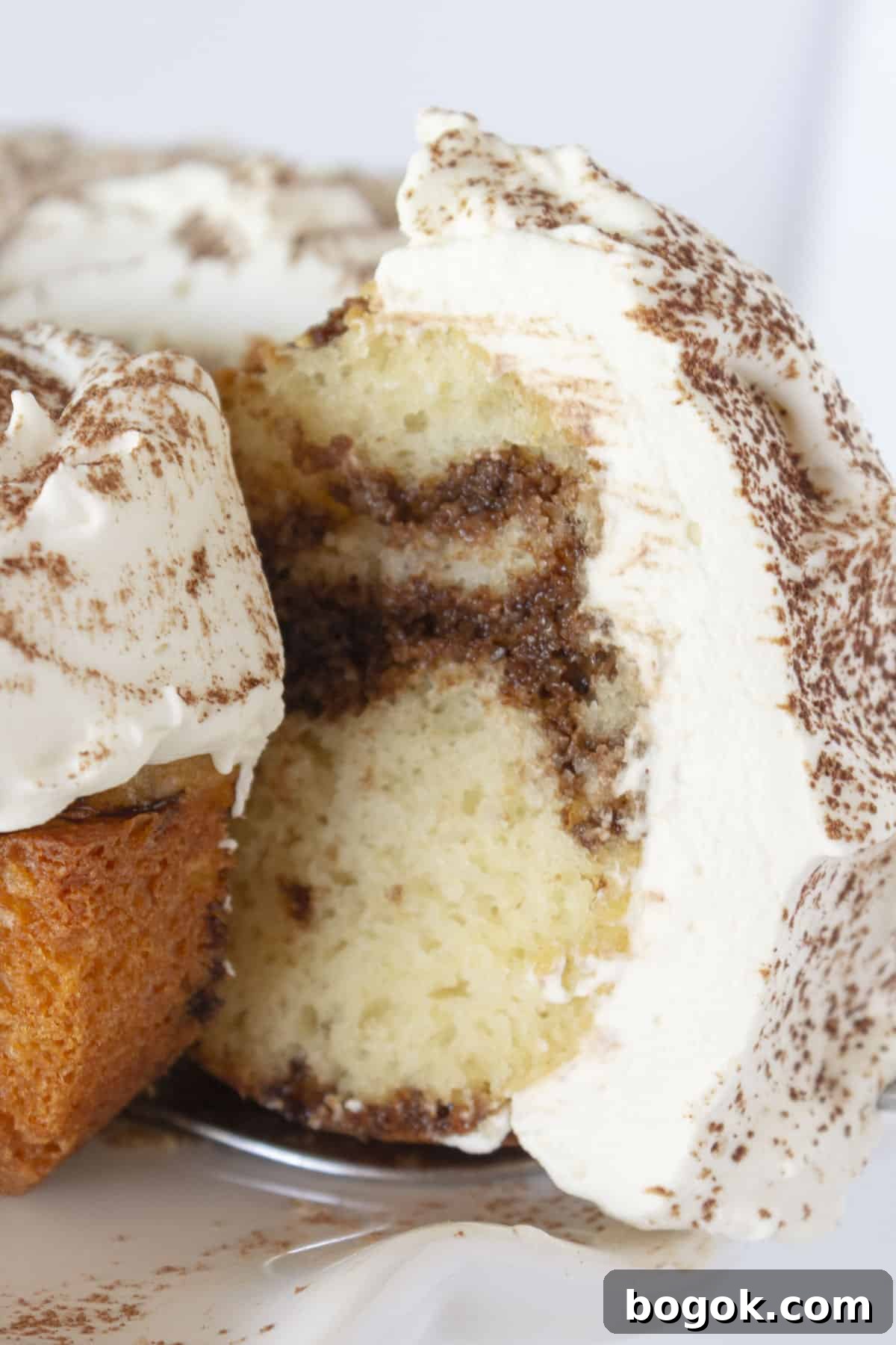 Serving a slice of Tiramisu Bundt Cake.
