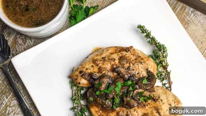 Keto Low Carb Instant Pot Chicken Breasts with Mushroom sauce and goat cheese recipe.
