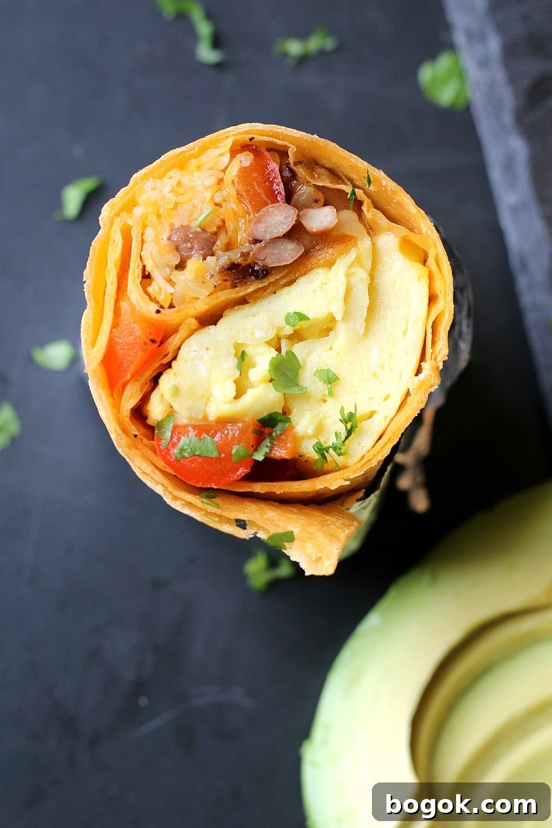 Spicy Ranchero Bean Breakfast Burrito Recipe 2 Ranchero Beans Breakfast Burrito and avocado.