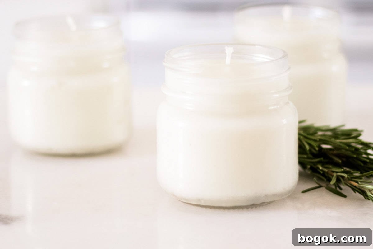 Three rosemary mint soy candles.