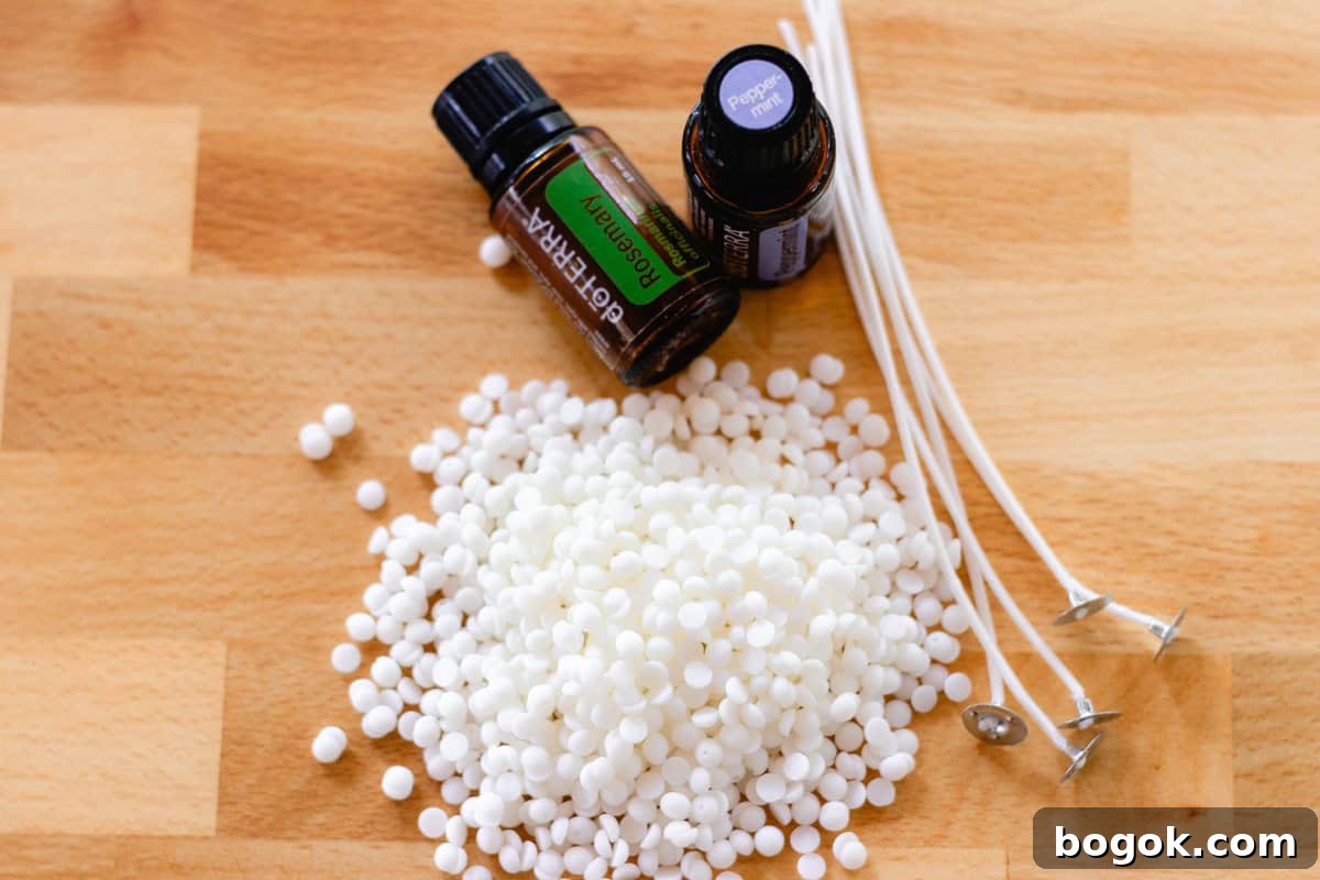 Ingredients for homemade soy candles.