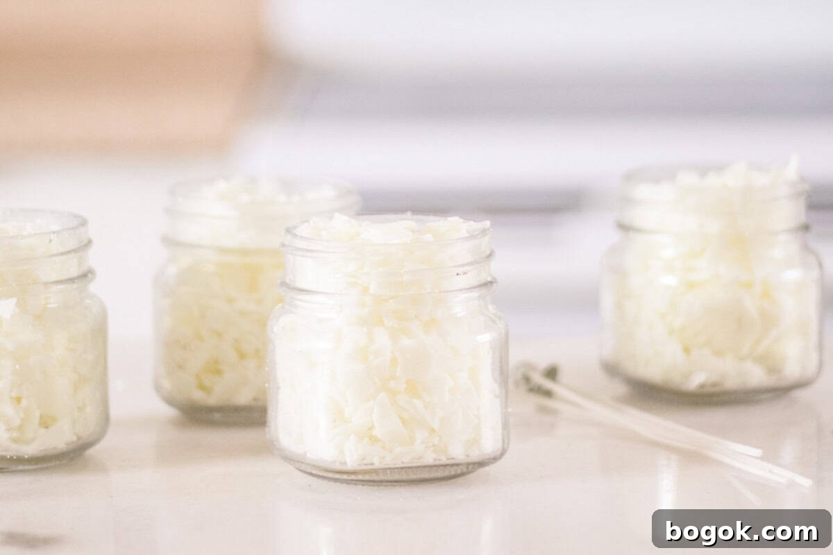 Candle jars filled with wax pellets.