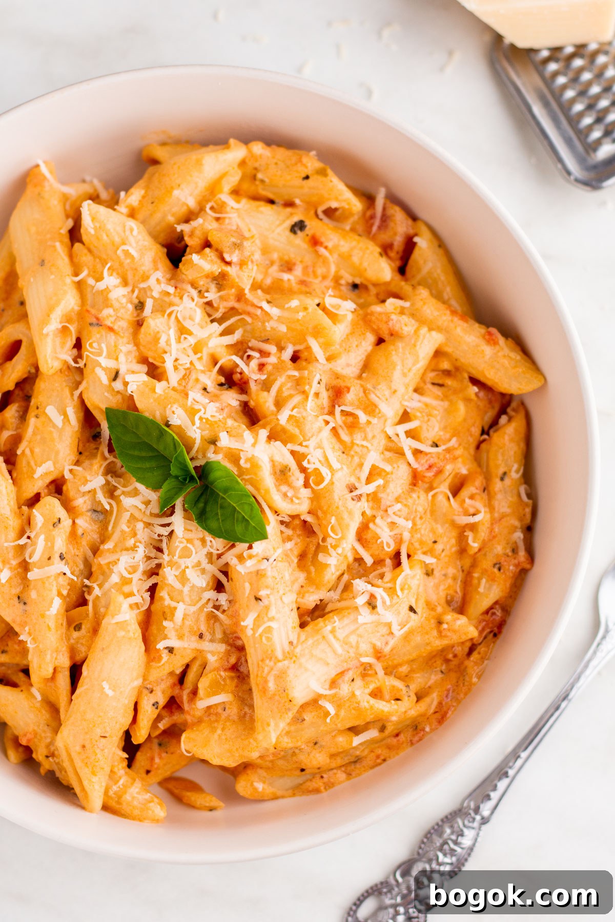 pink sauce pasta plated