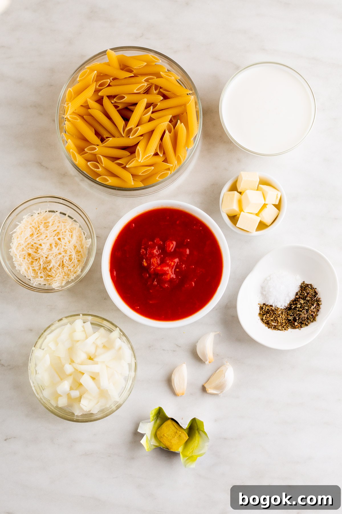 ingredients for pink sauce pasta