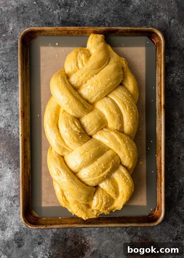 Authentic Challah Recipe: Soft, Braided Jewish Bread Tutorial 21 overhead titled image (and shown) after rise