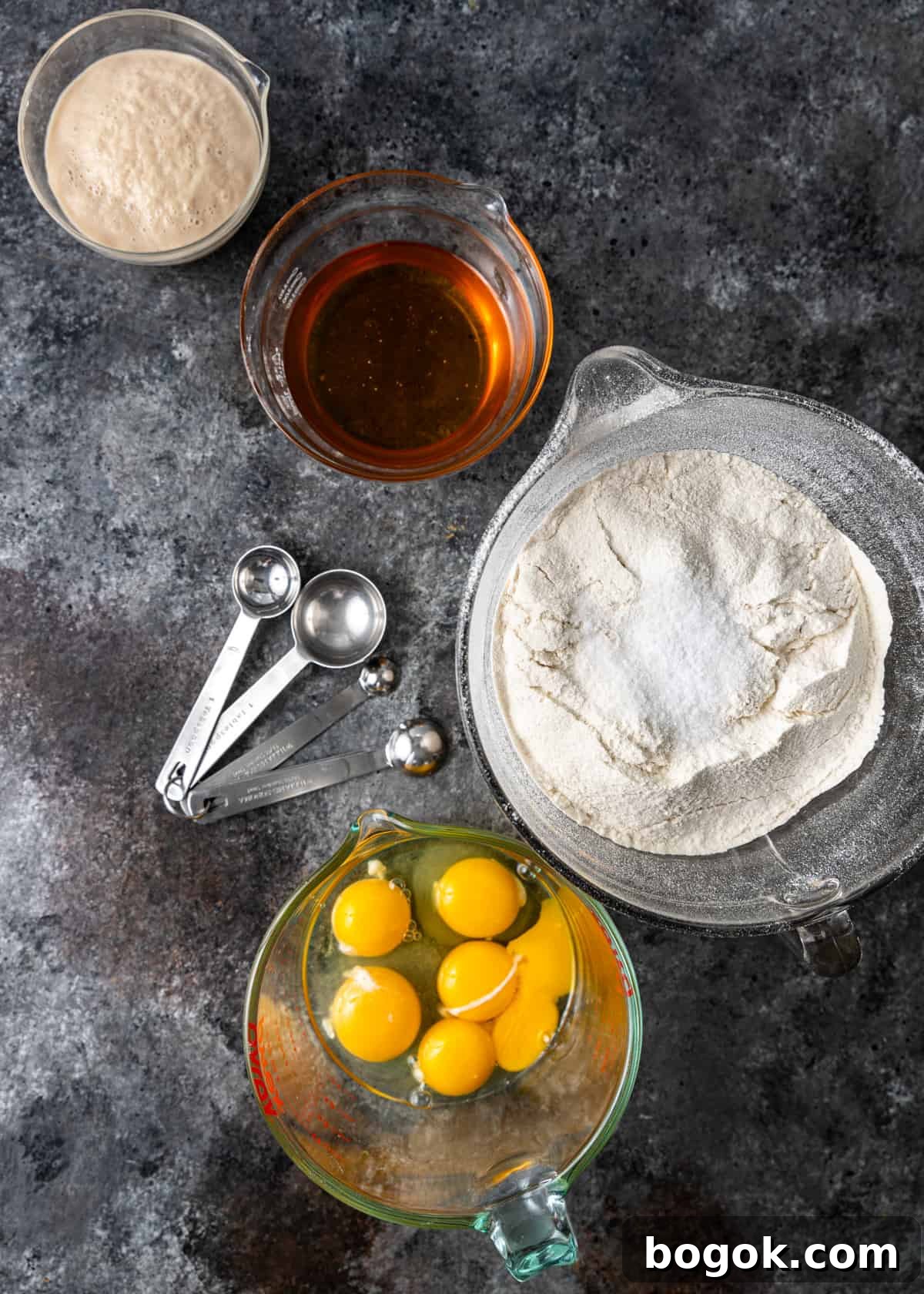 Authentic Challah Recipe: Soft, Braided Jewish Bread Tutorial 4 overhead: ingredients needed to make challah bread recipe