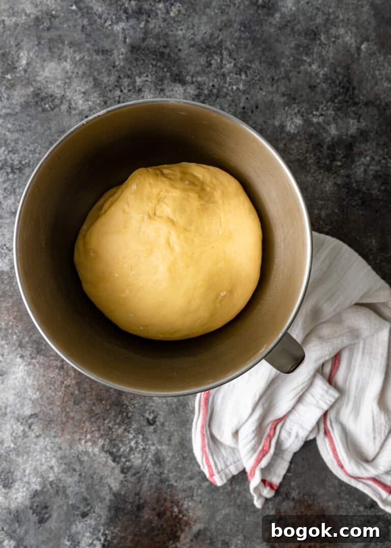 Authentic Challah Recipe: Soft, Braided Jewish Bread Tutorial 7 overhead process shot titled image (and shown) 2nd rise