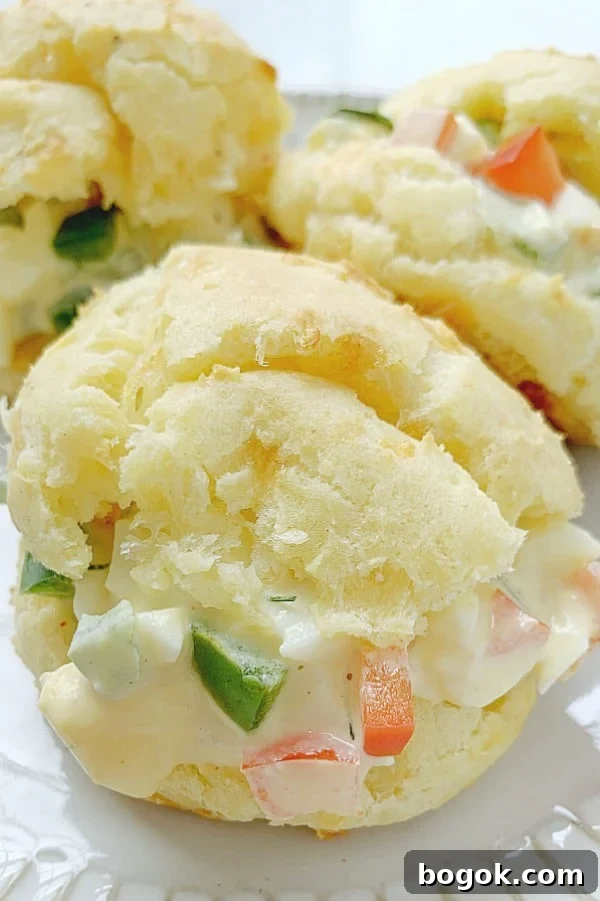 gougeres filled with egg salad