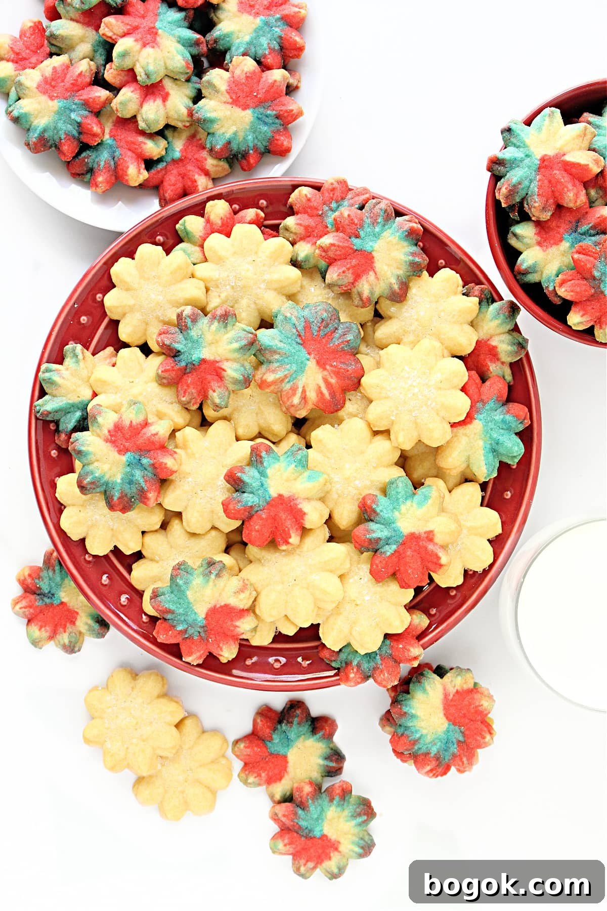 Spritz cookies plain and in patriotic colors.