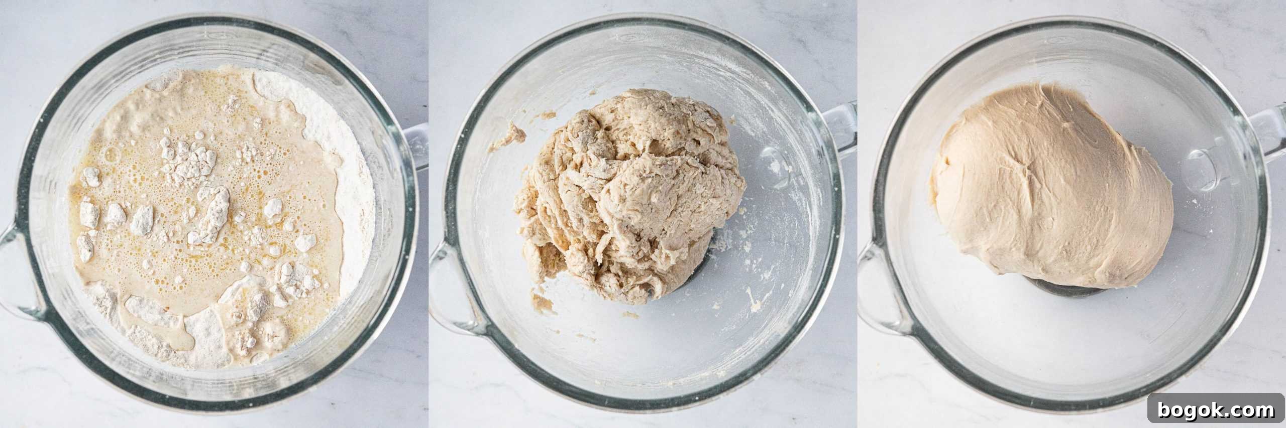 Step 1, a three image collage of making the dough.
