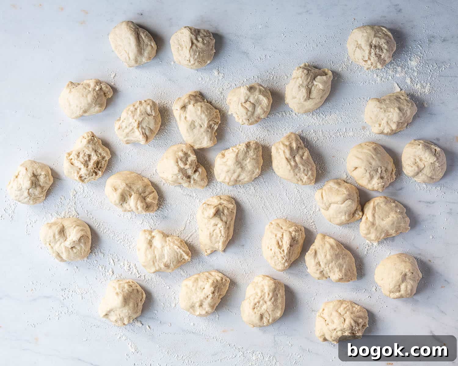 Step 3, the dough divided into pieces.