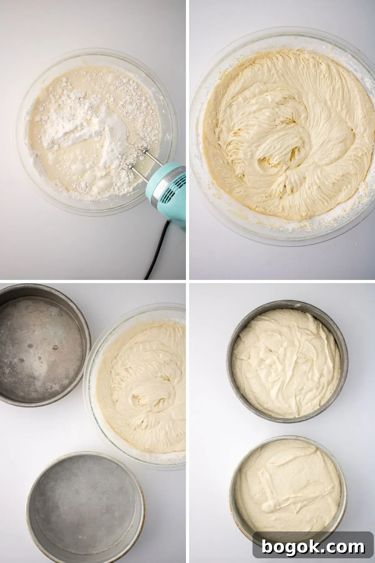 In proces collage of images on how to make an eggnog cake.
