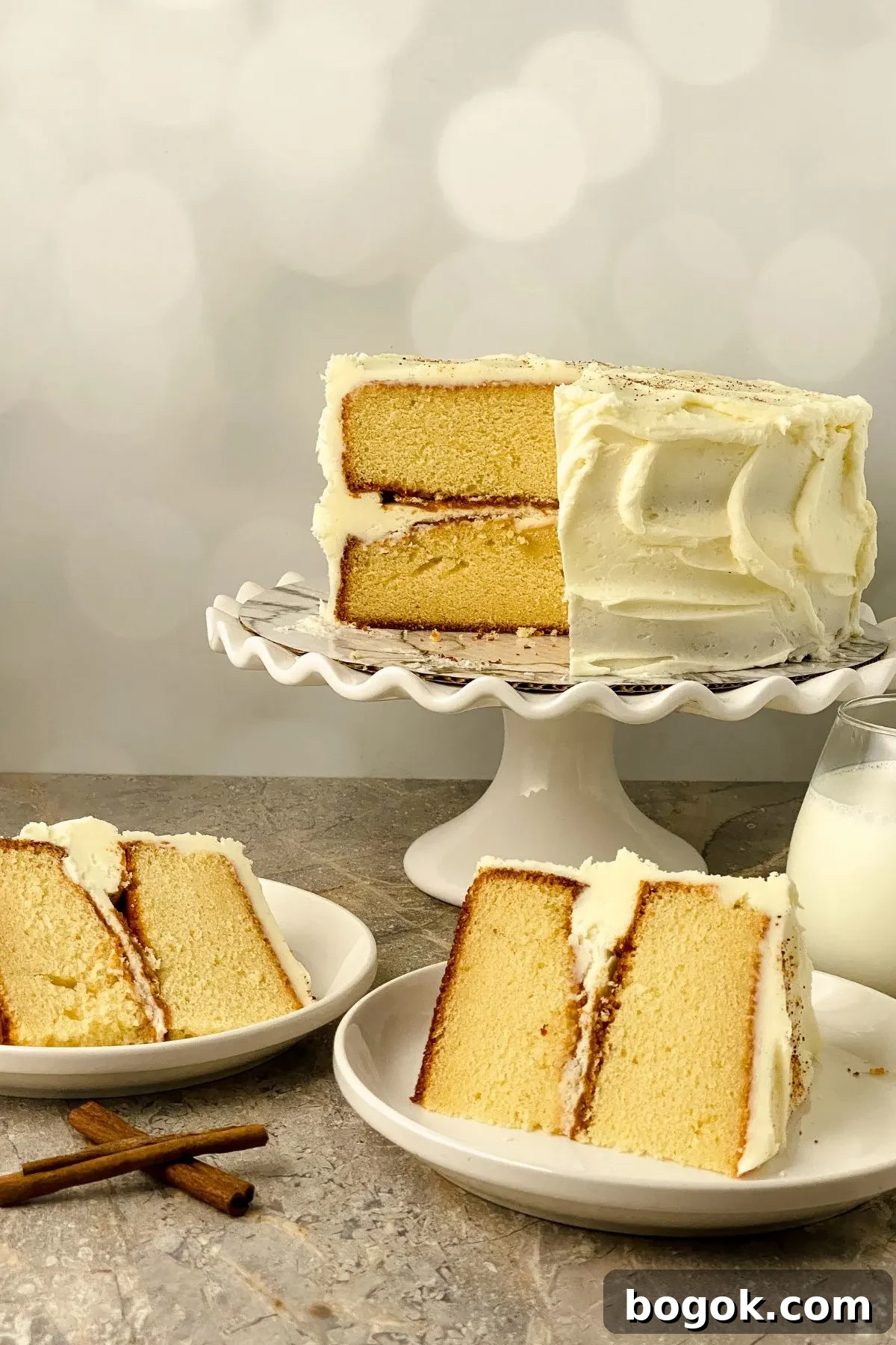 Three pieces of gluten free eggnog cake.