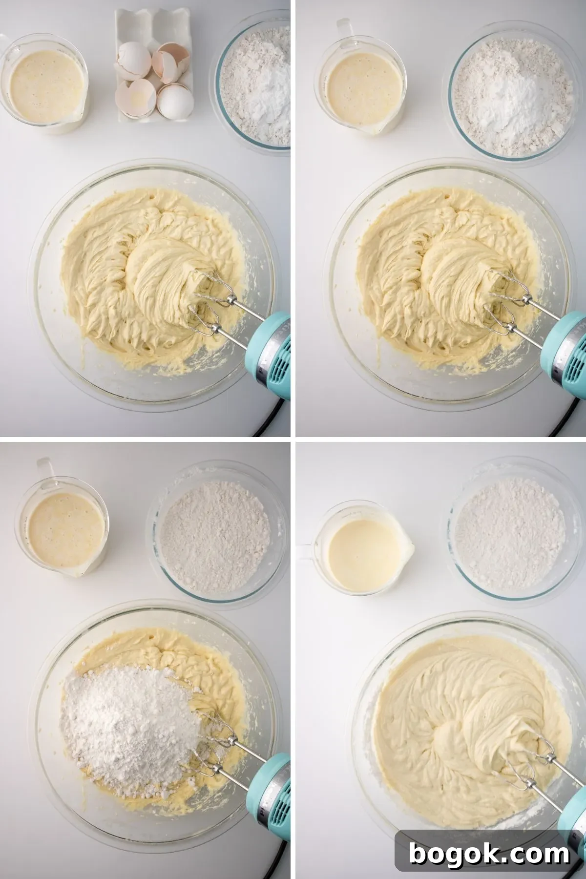 Middle four images of how to make the best eggnog cake.