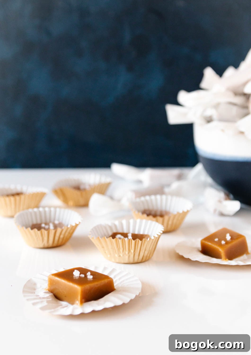 Creamy Goat Milk Caramels: Rich Handmade Candy Recipe 2 goat milk caramels cut into squares and placed in mini cupcake liners, then sprinkled with a bit of sea salt - serving suggestion