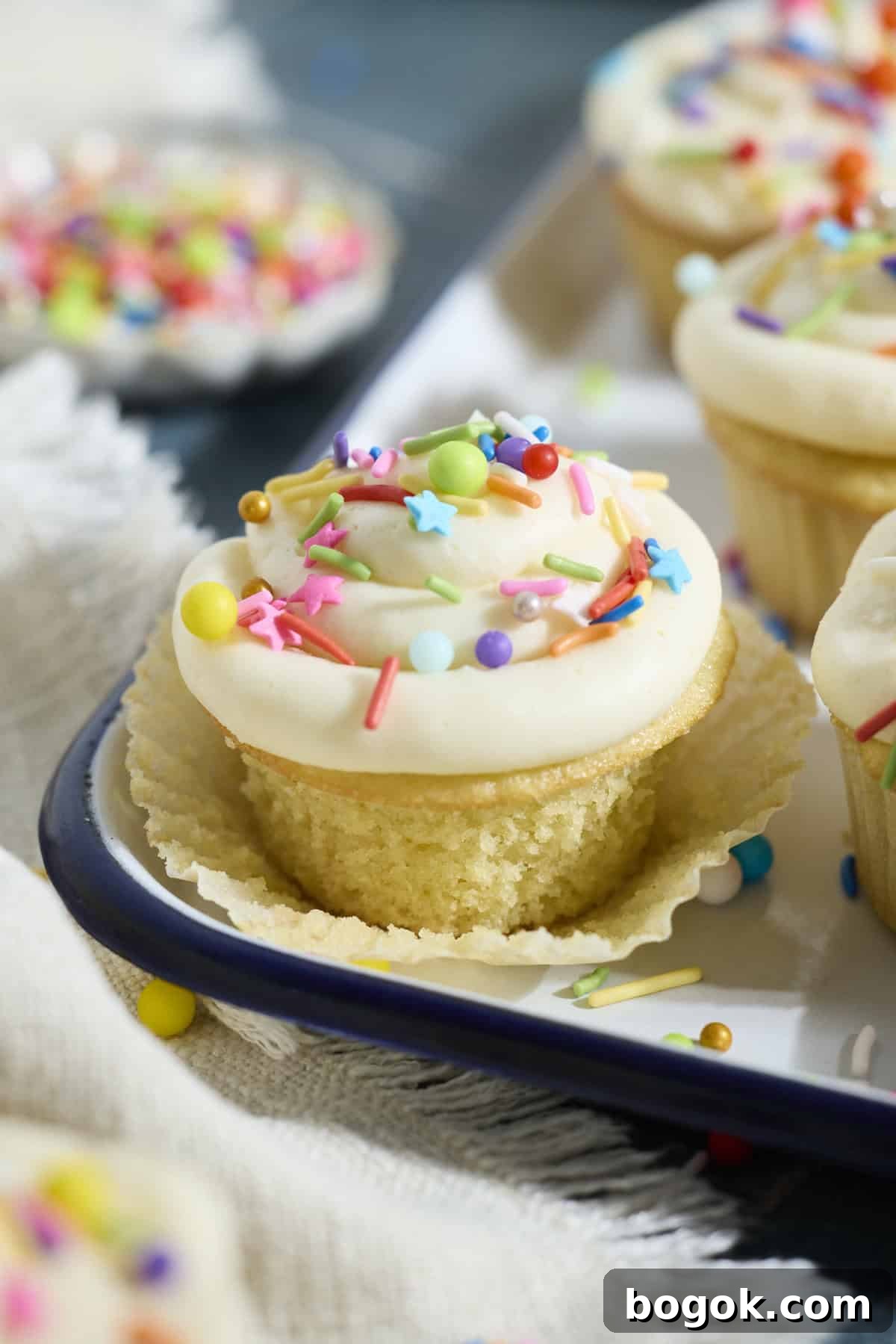 Sourdough Vanilla Cupcakes with sprinkles.