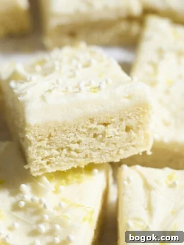 A sliced Sourdough Discard Lemon Cookie Bar.