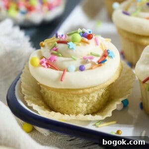 Sourdough Vanilla Cupcakes with sprinkles.