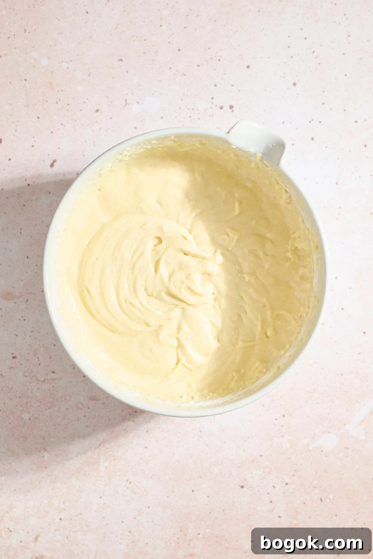 Batter mixed in a large mixing bowl.