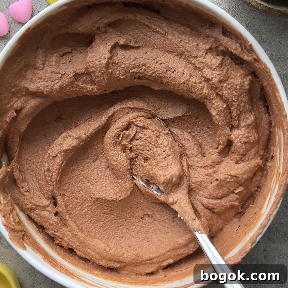 A bowl of rich dark chocolate mousse.