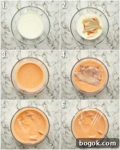 6 step by step photos showing how to marinate buffalo chicken