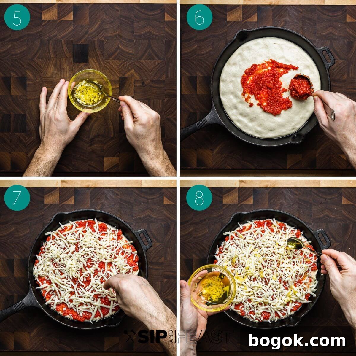 Crispy Cast-Iron Skillet Pizza Recipe 6 Recipe process shot collage group number two.