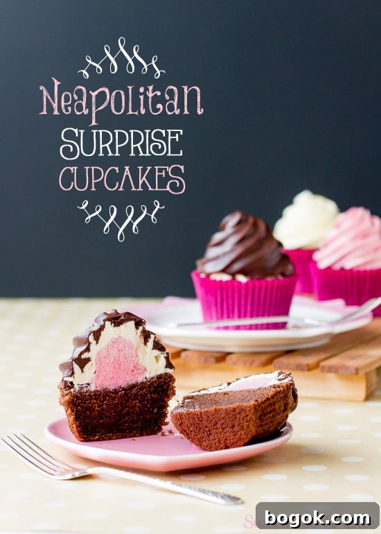 Neapolitan Surprise Cupcakes — Gluten Free or Regular 2 Neapolitan Surprise Cupcakes ~ Sweetness & Bite