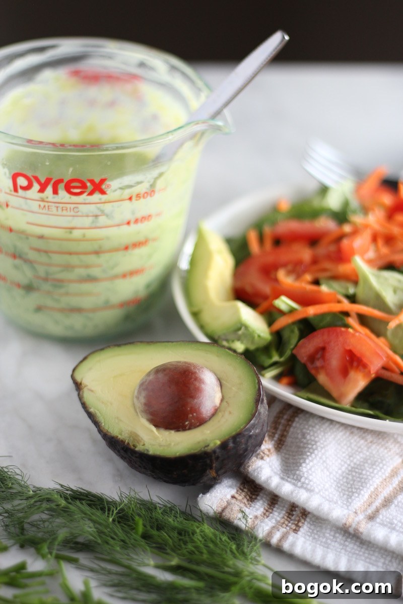 Dairy-Free Avocado Ranch Dressing - a creamy, flavorful vegan and paleo dressing perfect for salads and burgers! | fedandfulfilled.com