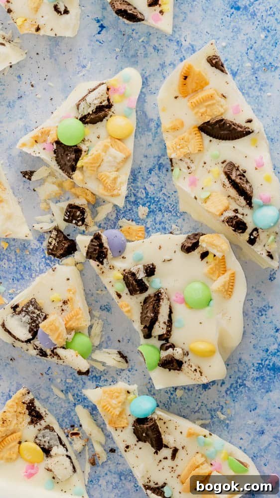 Easter Bark with Chocolate and Golden Oreos, pastel M&M's, and sprinkles.