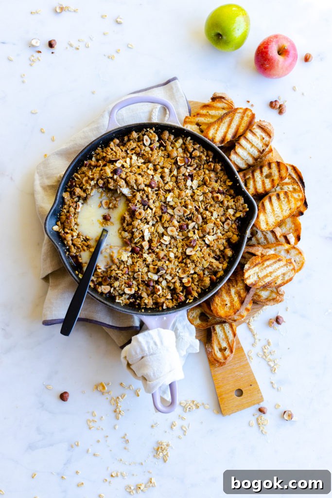 Baked Brie Apple Crisp with grilled bread