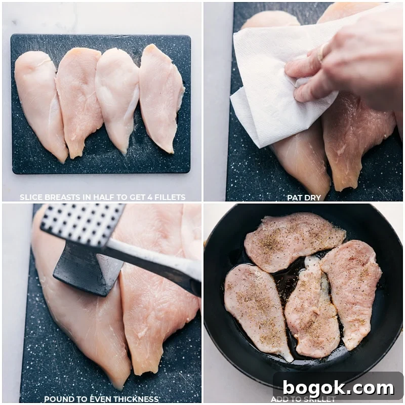 Process shots-- images of the chicken being prepped, seasoned, and added to the pot