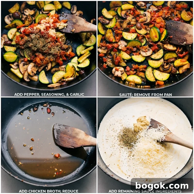 Process shots-- images of the veggies being removed and the cream sauce being made in the pot