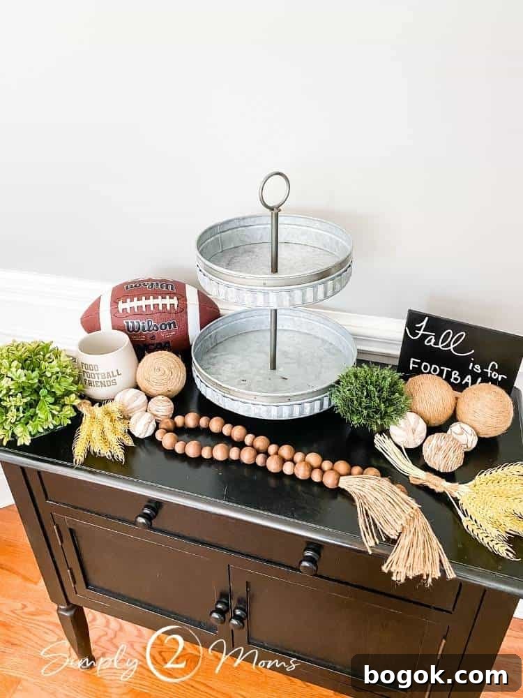 Simply Stated: 35 Clear Ideas for Everyday Living 6 2 tiered galvanized tray with football inspired decor items on table