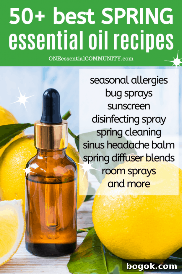 Spring Essential Oil Recipes: Diffuser Blends, DIY Cleaners & Bug Spray 2 DIY essential oil recipes for seasonal allergies, bug sprays, sunscreen, spring diffuser blends, spring room spray, homemade linen spray, DIY disinfecting spray, sinus headache balm, bug repellent lotion bars, essential oil spring cleaning recipes, and more