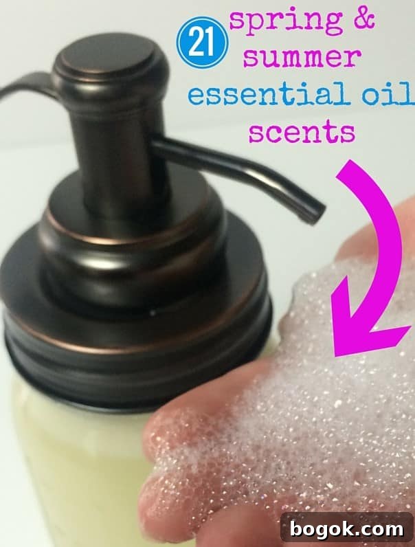 Spring Essential Oil Recipes: Diffuser Blends, DIY Cleaners & Bug Spray 8 homemade foaming hand soap with essential oils